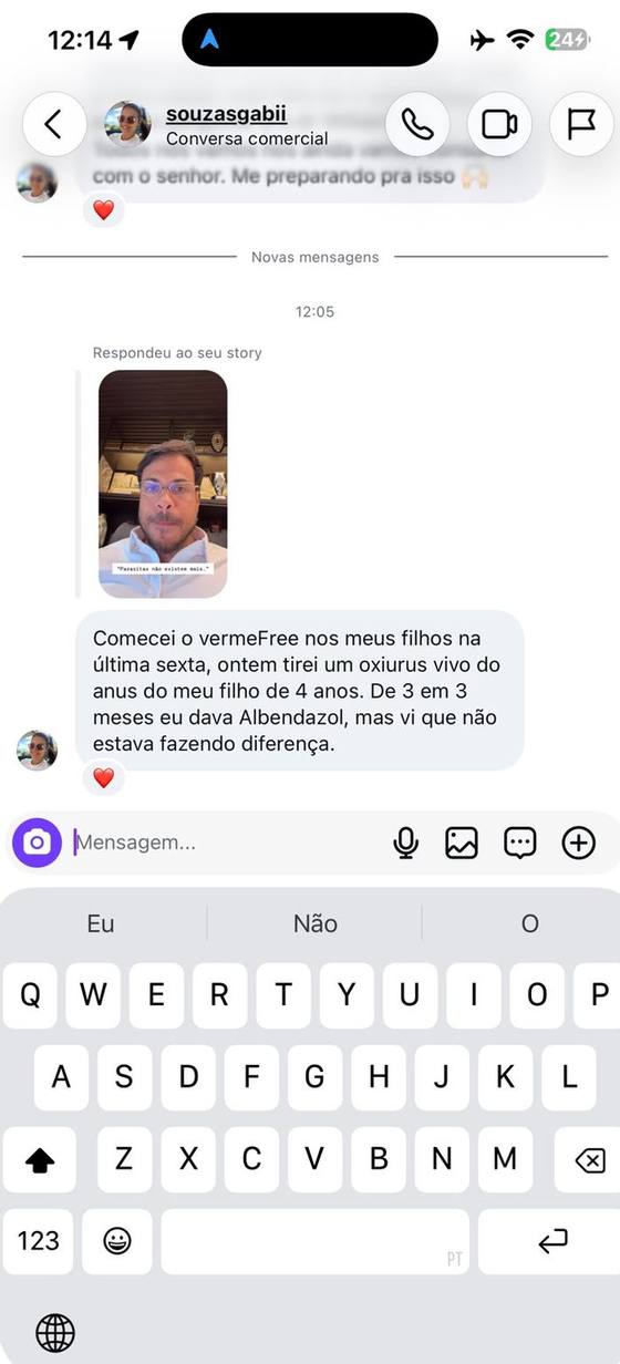 Relato de cliente sobre o protocolo VermeFree
